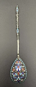 Antique Russian 84 Sterling Silver & Enamel Spoon 1896 Gustov Klingert - Picture 1 of 12