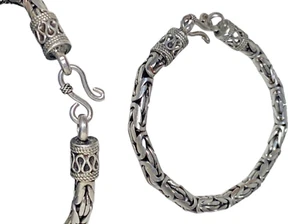 Pulsera clásica vintage de eslabones bizantinos de plata de ley cierre de gancho de filigrana 7 - Imagen 1 de 2