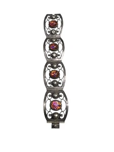 Taxco Sterling Silber Armband Drachenatem Steine verbunden große Platten (B2033) - Bild 1 von 7