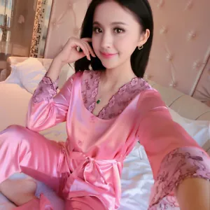 NUOVO set pigiama donna seta raso pigiama e accappatoi camicia da notte camicia da notte P159 L,XL - Foto 1 di 6