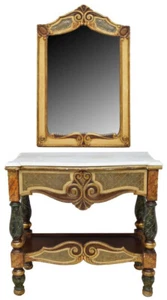 Antique Console Table, Mirror & 2 Side Chairs, Spanish, Marble-Top Gilt, 1800s! - Picture 1 of 10