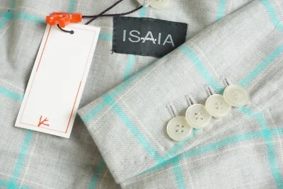 Isaia Light Gray Blue Plaid 100% Cotton Sport Coat Jacket 38R BRAND NEW Tags  - Image 1 of 4
