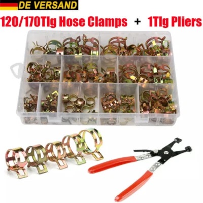 MARKENLOS 120/170tlg Benzinschlauch klemmen Schellen 6mm -22mm Schlauchschellen Zange Set