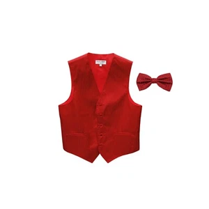 New Men's Tuxedo Vest Waistcoat Vertical Stripes Bowtie prom wedding party Red - Picture 1 of 3