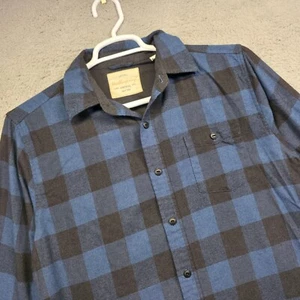 Weatherproof Vintage Shirt Men M Blue Buffalo Plaid Flannel Cabincore Lumberjack - Picture 1 of 12