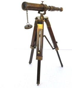 Náutico Vintage Decorativo Latón Macizo con Madera Antiguo Trípode Telescopio Regalo - Imagen 1 de 6