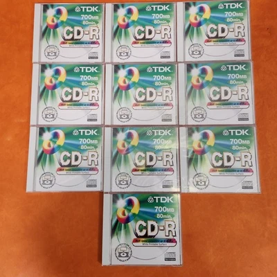 10 X TDK 700MB CD-R 80min 48X SPEED PRINTABLE SURFACE MADE IN JAPAN - Image 1 of 4
