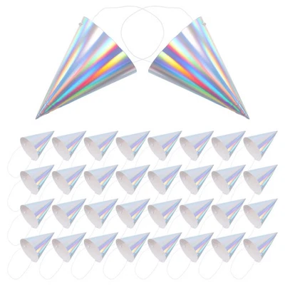 50Pcs Kids Party Hats: Rainbow Patterned Paper Cone Design - Children's - Image 1 of 4