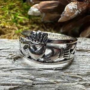 Claddagh Bandring Irish Ireland Celtic Geschenk Versprechen Hochzeit großer Ring 925 - Bild 1 von 10