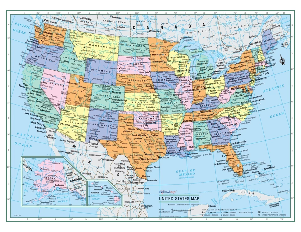 USA United States Wall Map Color Poster 32"x24" - LARGE PRINT Rolled Paper - Image 1 of 1