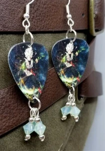 Dragon Ball Z Gohan Guitar Pick Earrings with Chrysolite Opal Swarovski Crystals - Picture 1 of 3