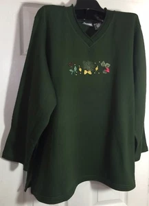 New women plus size 1X Christmas top Green embellished top V neck long sleeve - Picture 1 of 12