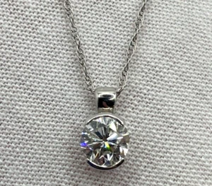 1.00 ctw, VS1, Transition Round Brilliant Diamond, 14k White Gold Pendant+Chain - Picture 1 of 14