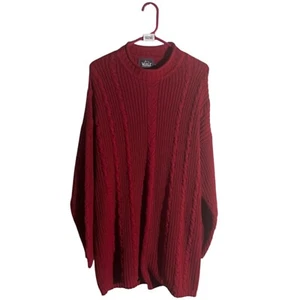 Vintage Woolrich 100% Cotton Aran Cable Knit Tunic Sweater Women's XL Ruby Red - Picture 1 of 8