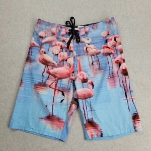 Old Navy Board Shorts Mens 28 Blue Pink Flamingo Drawstring Swim Surf Trunks - Picture 1 of 9