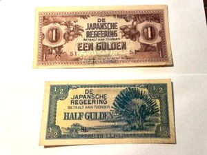 1942 Japan/Netherlands East Indies 1/2 & 1 Gulden/Nice Circ #16332 - Picture 1 of 2