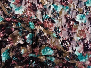 Printed Stretch Lace Apparel Fabric Sheer Floral Black Teal Turquoise Brown BB17 - Picture 1 of 1