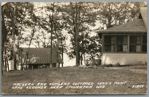 RPPC Postcard Stoughton WI Maclean and Kuhlens Cottages Lunds Point Lake Kegonsr - Picture 1 of 3