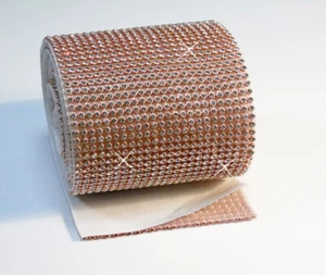 ROSEGOLD / CRYSTAL Mesh Strassband SS8 SELBSTKLEBEND 78mm / 24 Reihen - Picture 1 of 2