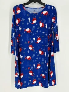 St. John's Bay Santa Claus Snowflake Blue Red White Dress Women's Size Small - Picture 1 of 5