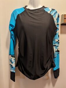 Women's  Medium Black With Blue Camo Long Sleeves Padded Swim Shirt New