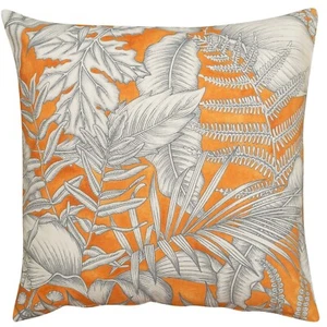 Neon Orange Leaves Extra-Large Cushion. Bright Orange and White. 23x23" XL - Picture 1 of 2