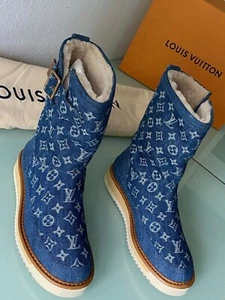 LOUIS VUITTON Virgil Abloh x Nigo Lv Cosy Monogram Denim Shearling Boots 44 NEW - Bild 1 von 10