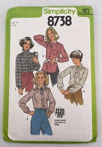 VINTAGE 1978 SIMPLICITY PATTERN 8738 MISSES’ BLOUSE A FUSS FREE FIT Size 14 MISS - Picture 1 of 3