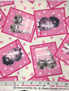 Kittens Pink/White Hearts David Textiles 1yd Cotton Sew Quilt Craft Fabric - Picture 1 of 3
