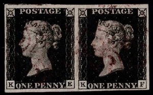 1840 1d Black Pl 8 KE-KF 4m Scarce Pair Fine 2x Light MX VGU Cat. £1,800.00 - Picture 1 of 1