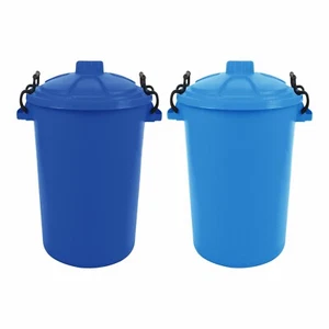 2 x 80L Dustbin Heavy Duty Locking Lid Garden Waste Rubbish Horse Feed Storage - Picture 1 of 14