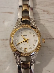 Relic Watch Women Silver Gold Two Tone With Date ~ Bling - Picture 1 of 5