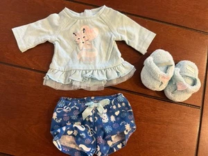 American Girl Doll Sleepover Set Fox Pajamas Shorts Shirt Slippers Blue Ruffle - Picture 1 of 3