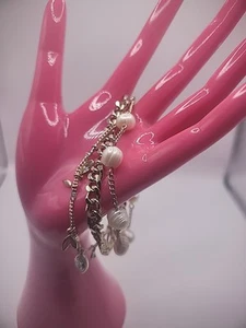 Vintage Bracelet Multi Strand Silver Tone Pearl Crystals Jewelry Costume - Picture 1 of 11