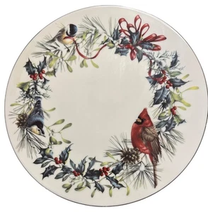 Plato de pastel Lenox Winter Greetings rojo cardenal porcelana fina 11,5" diámetro DEFECTUOSO - Imagen 1 de 5