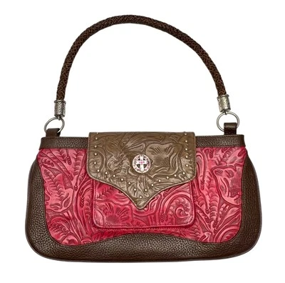 Bolso de Hombro ENMON Cuero Repujado Flecos Occidentales Cartera Marrón Rojo Rosa Cruz Foto 1 de 4