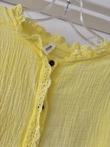 MADE IN ITALY .. Atemberaubende gelbe 100% Baumwolle Käsetuch Bluse L/XL - Bild 1 von 6