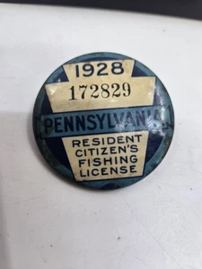 1928 Pennsylvania Resident Citizen's Fishing License Pin Badge Button - Bild 1 von 2