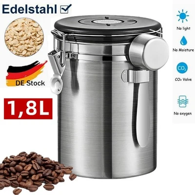 1,8L Kaffeedose Luftdicht Edelstahl Behälter für Kaffeebohnen + Dosierlöffel - Bild 1 von 4