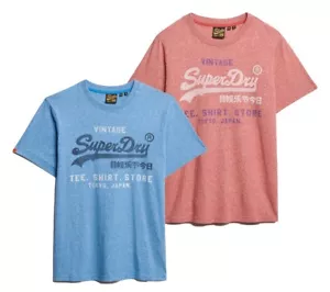 Superdry T-Shirt Mens Short Sleeve Crew Neck Top VL Classic Relaxed Tee Blue Red - Picture 1 of 21