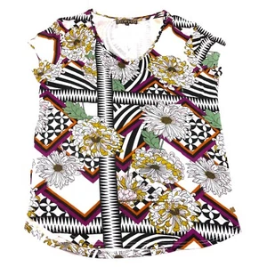 Biba Floral Short Sleeve Lightweight Scoop Neck Top Women UK Size 10 - Picture 1 of 9