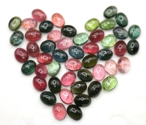 GOLDJUNGE69 GJ 49x TURMALIN CABOCHON 8x6mm ca 71ct MULTI FARBEN EDELSTEIN ZERTIF - Bild 1 von 5