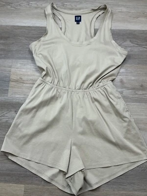 GAP Romper Racer Back Open Back With Pockets Tan Size L  NWOT - Image 1 of 4