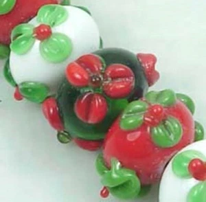 6 Lampwork Handmade Glass Rondelle Beads Christmas Color - Picture 1 of 3