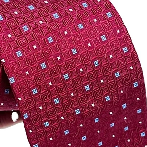 ROBERT TALBOTT Red Silk Woven Necktie with Yellow And Blue Mini Squares - Picture 1 of 9