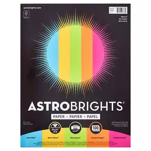Colored Paper, 8.5 x 11", 24 lb./89 Gsm, Bright Assortment, 5-Colors, 100 Sheets - Picture 1 of 7
