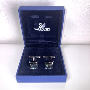 Swarovski Black Diamond Crystal Cufflinks Fasten Checkerboard Swan Signed 973791 - Picture 1 of 16