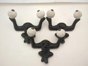 3 Piece Vintage Monkey Coat, Hat Hanger Holder Cast Iron Wall Mounted 2 Hooks - Picture 1 of 7