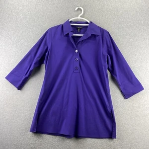 Foxcroft Pamela Polo Tunic Top Size 6 Purple Non Iron Stretch Pullover - Picture 1 of 10