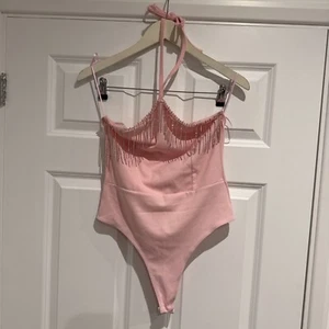 Miss Selfridge Pink Bodysuit Tassles Neck Tie Size 12 New With Tags - Picture 1 of 3